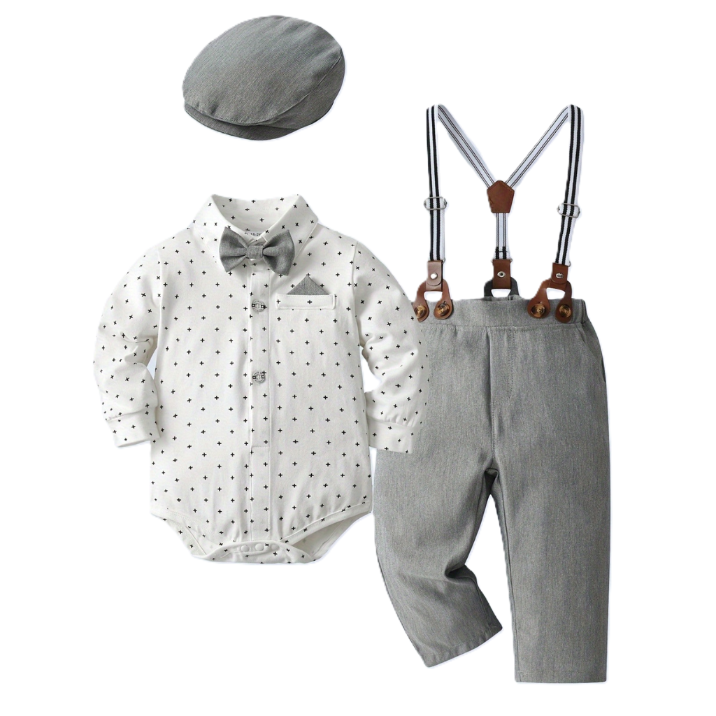 3 Piece Formal Suit With Bow Tie And Hat For Boys