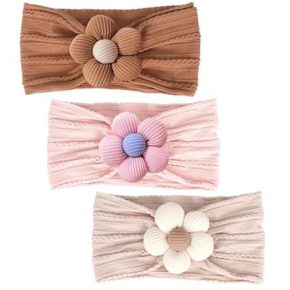 Baby Flower Soft Headbands For Baby Girls Pack Of 3