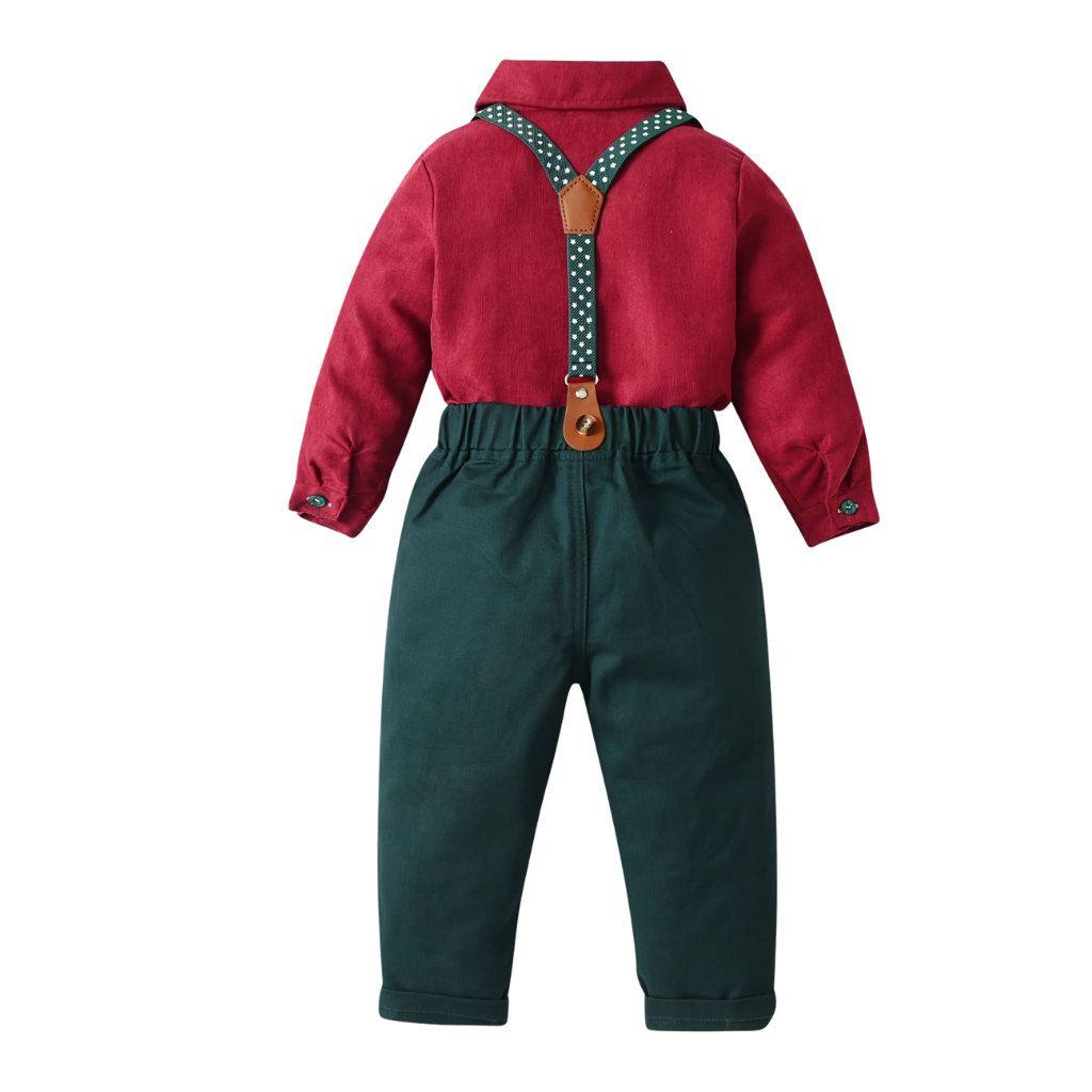Two Piece Set With Long Sleeve Front Button Shirt Bow Tie And Pants For Boy