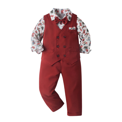 Formal Three Piece Outfit Set With Shirt Vest And Pants For Boys