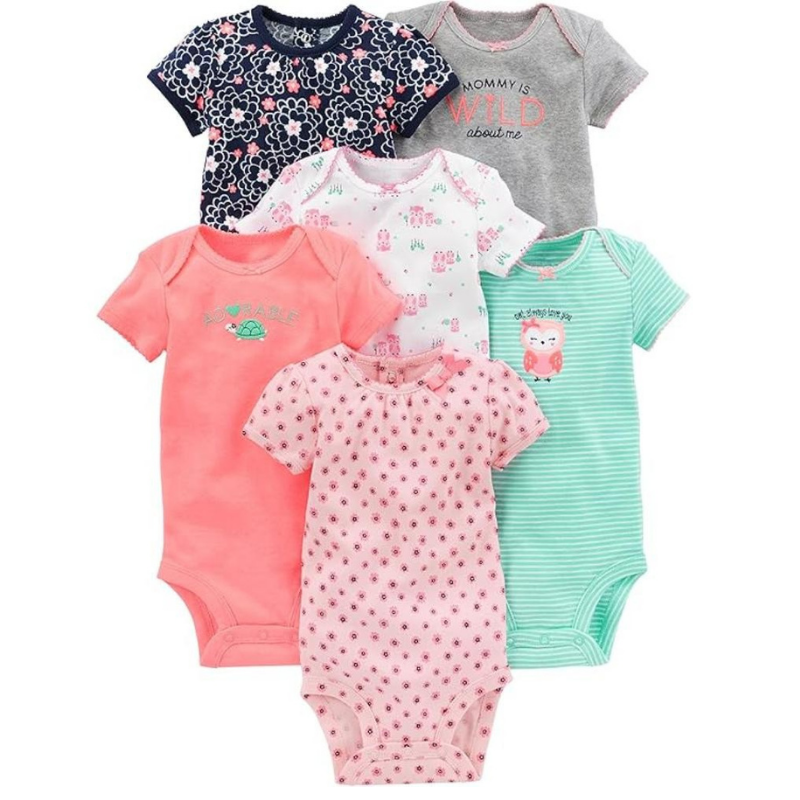 Baby Girls 6 Pack Assorted Pattern Sleeveless Bodysuits