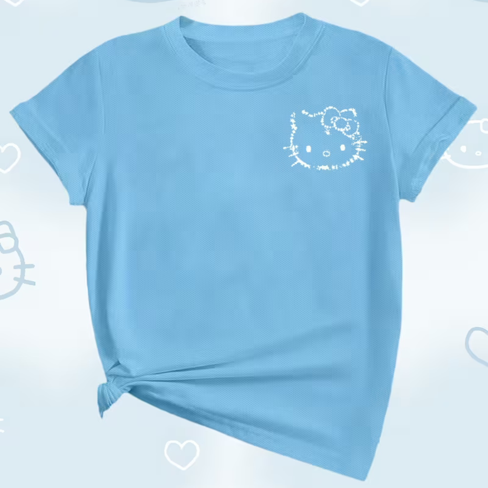 Kitty Double Sided Fun Print In Short Sleeved T-Shirt