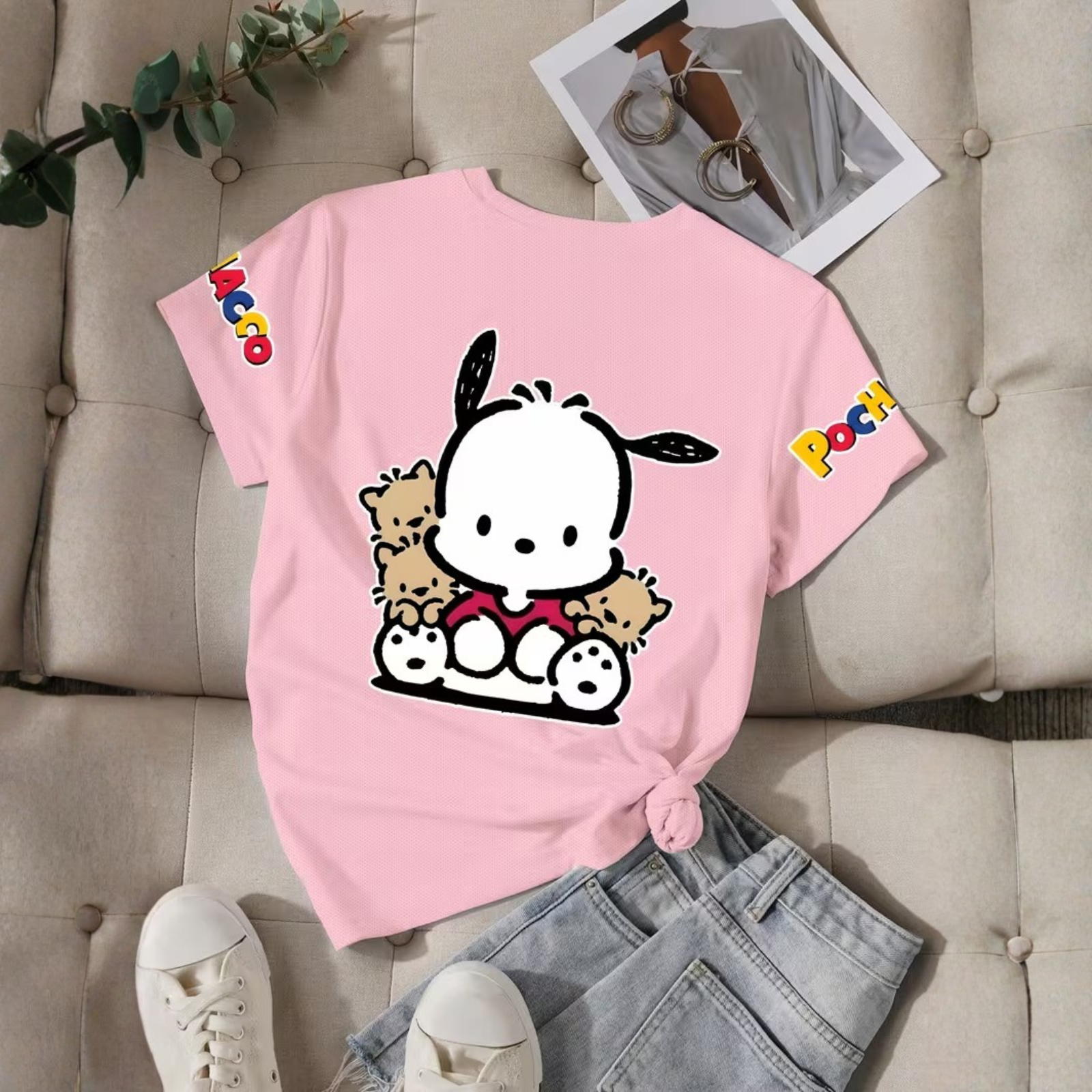 Pochacco Cartoon Printed Short Sleeves T Shirt For Girls