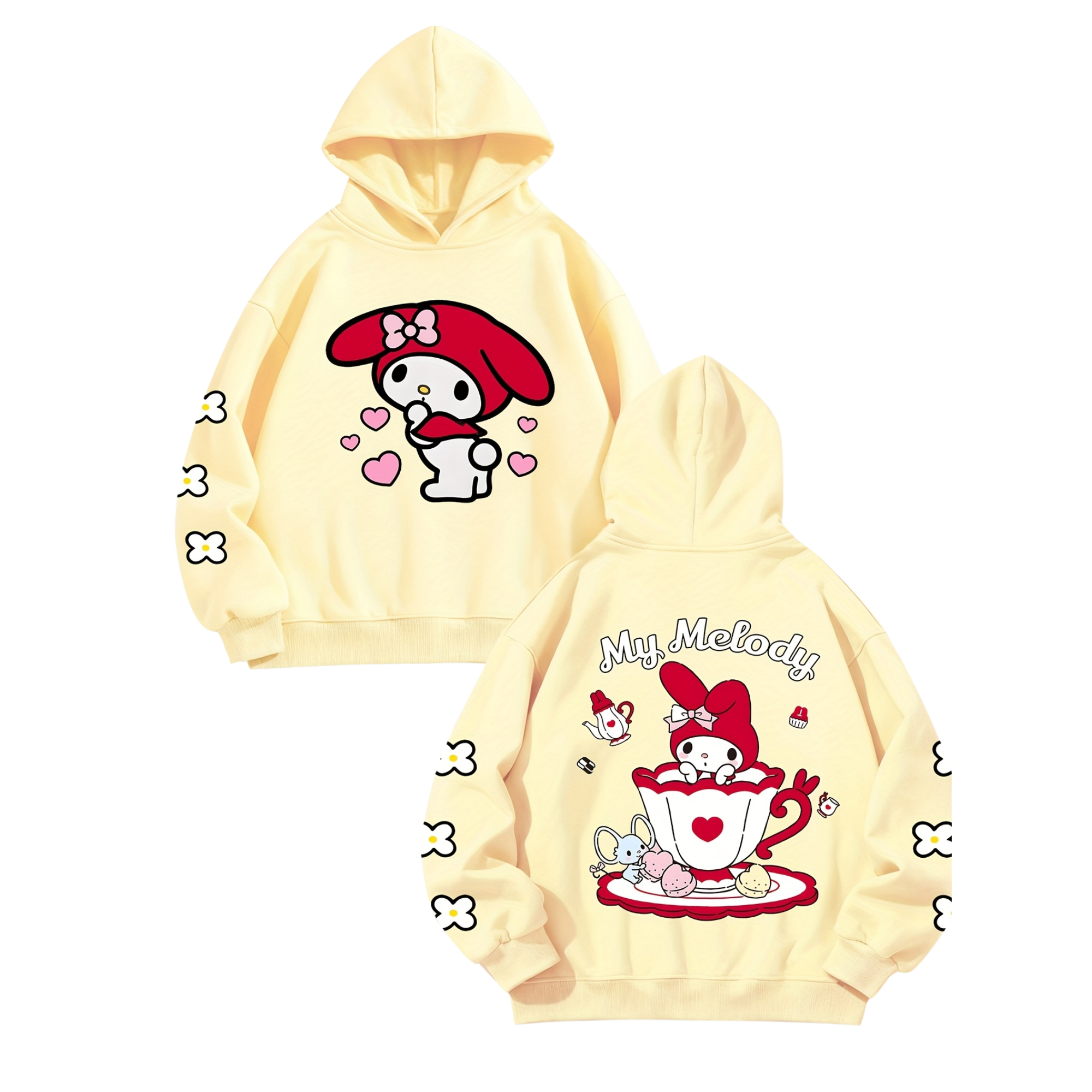 My Melody Cartoon Print Hooded Sweatshirt For Girls