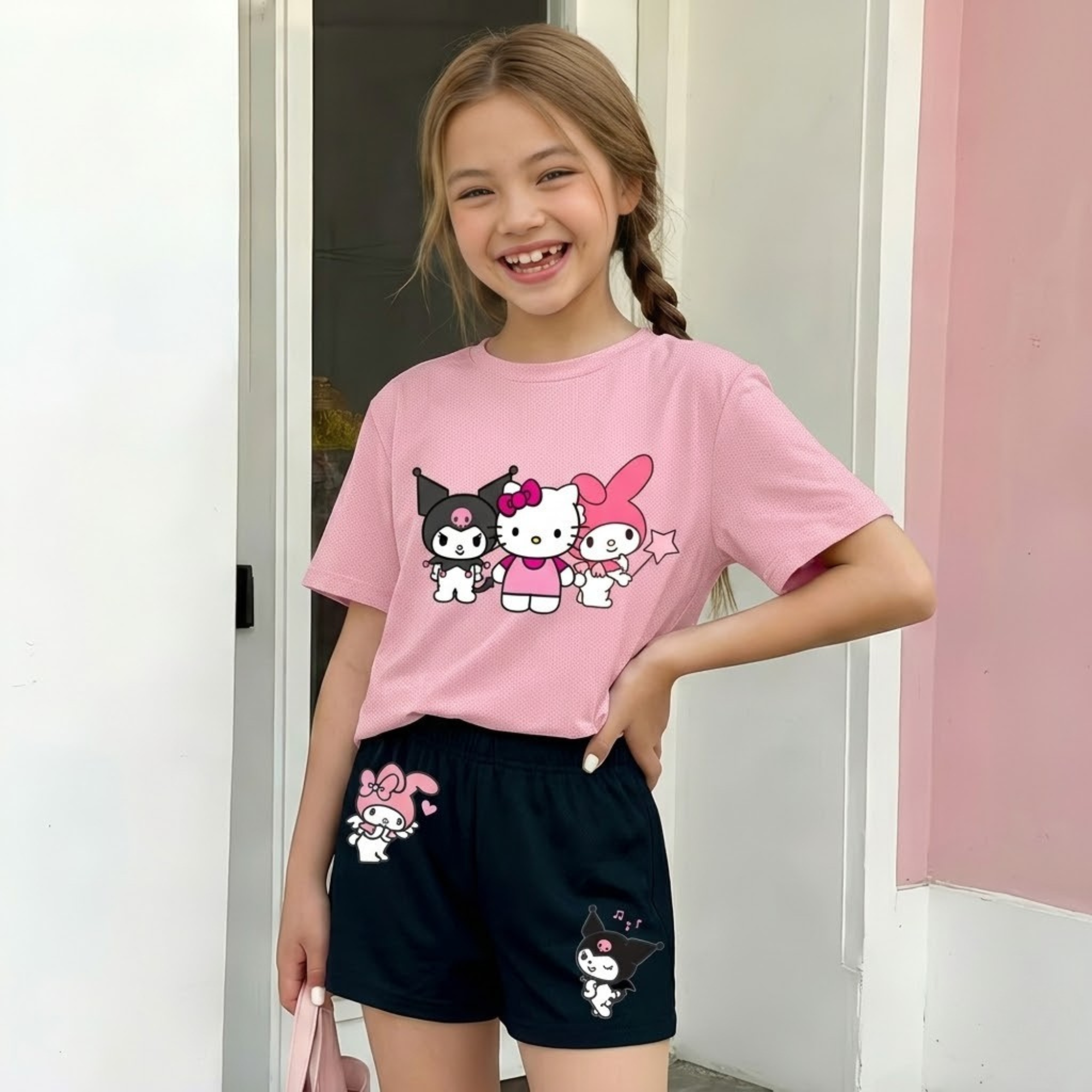 Cartoon Design Printed 2 Piece Summer Set For Girls 