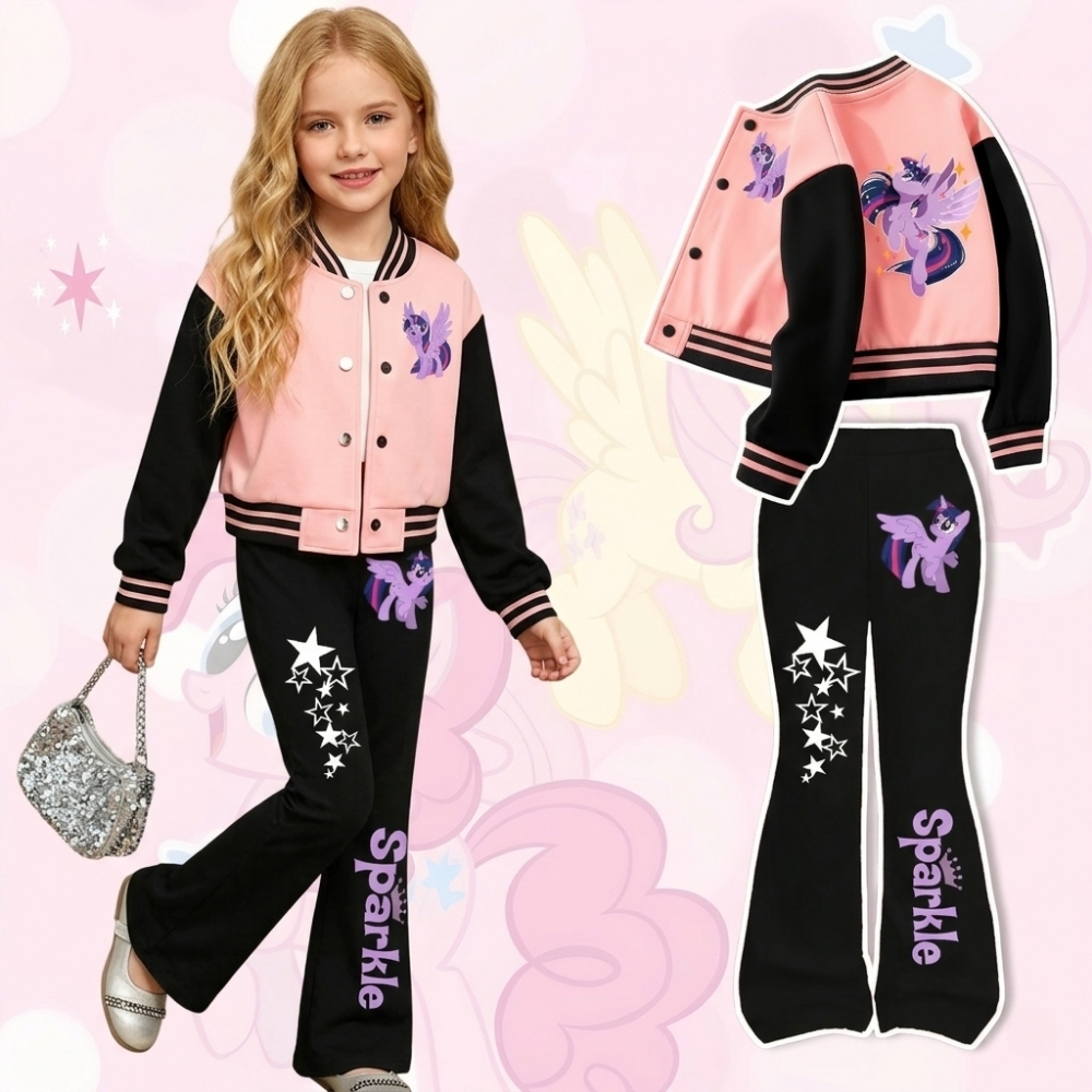 Twilight Sparkle Themed Jacket And Flared Pants 2 Piece Set For Girls