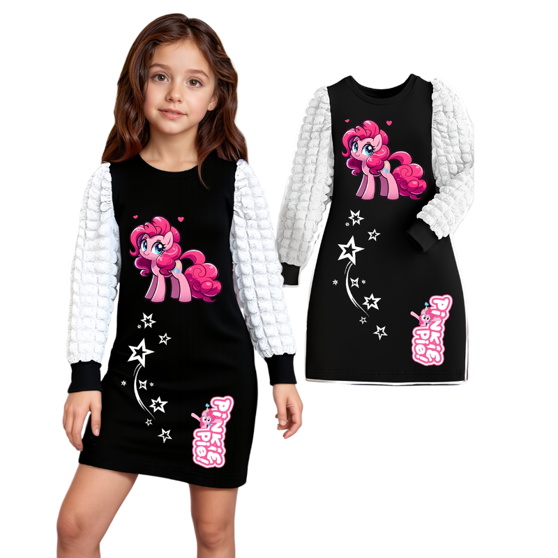 Pinkie Pie Themed Bubble Sleeve Dress For Girls