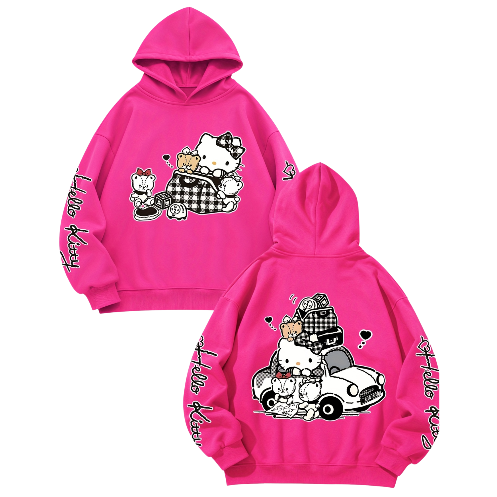 Casual Hooded Sweatshirt With Hello Kitty Design Printed
