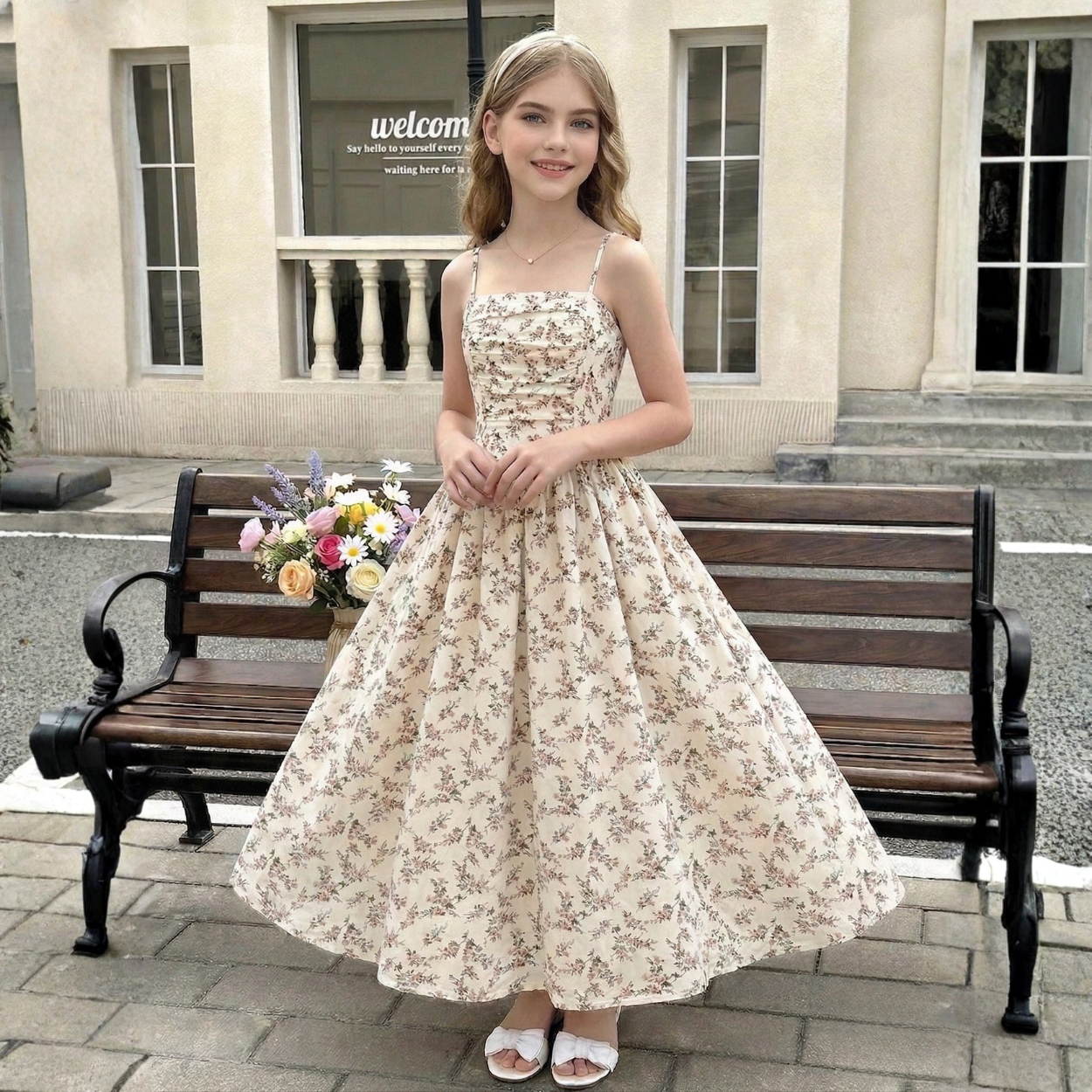 Tween Girl Ditsy Floral Spaghetti Strap Maxi Dress