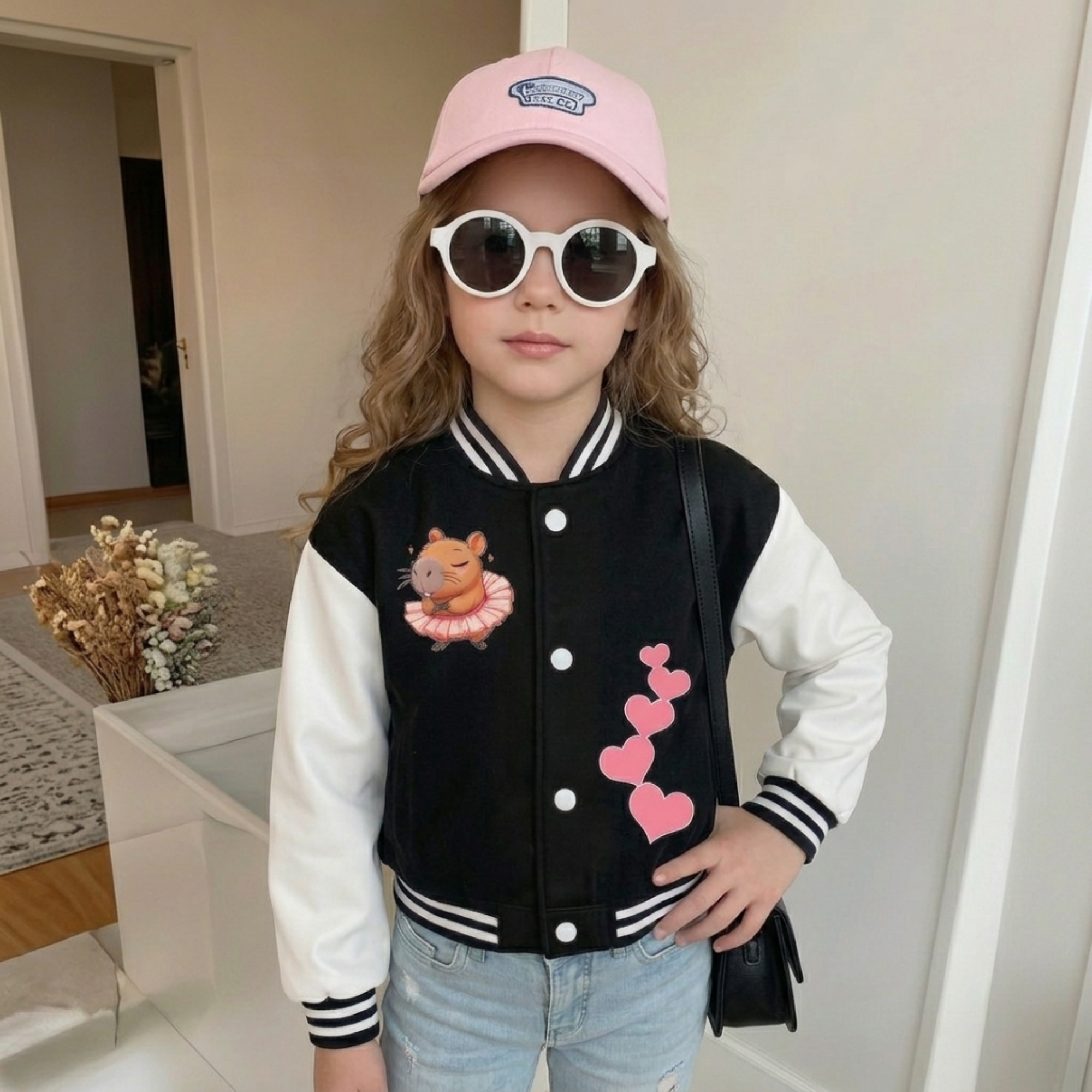 Capybara Inspired Baseball Jacket For Girls 