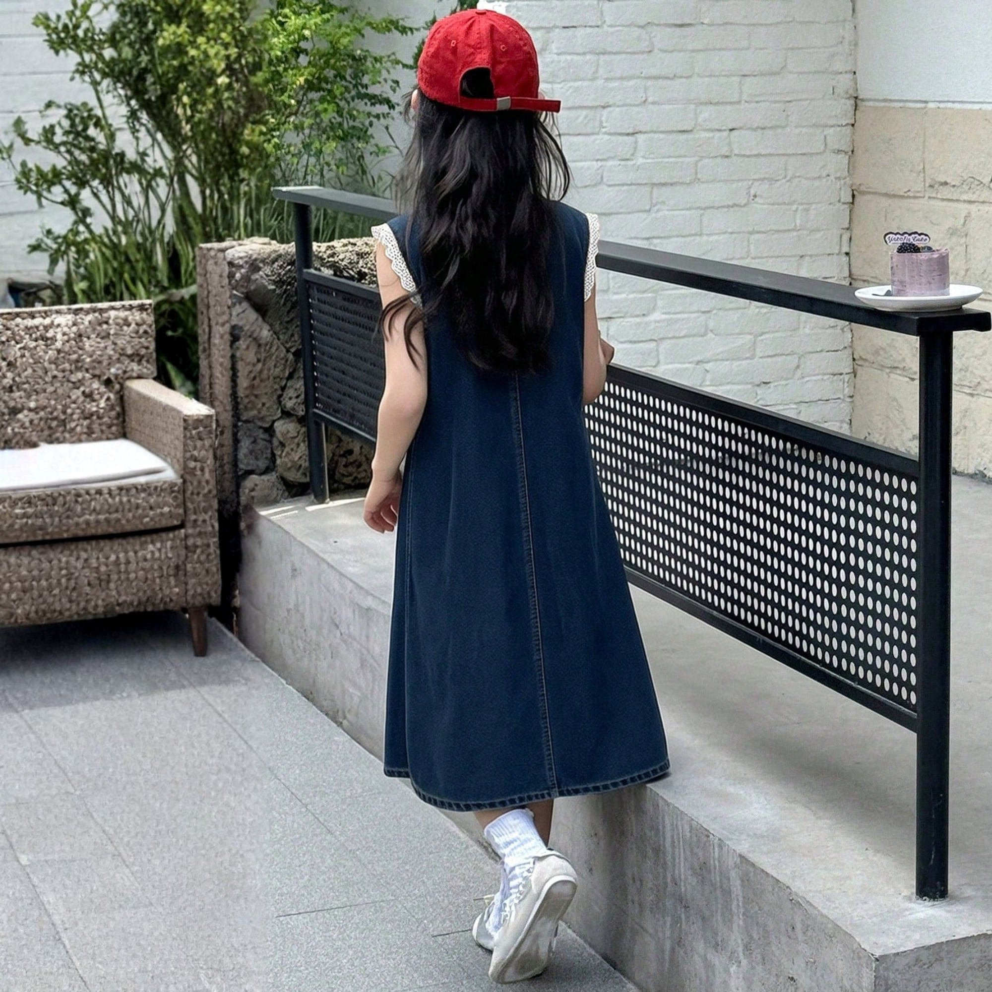 Tween Lace Patchwork Sleeveless Denim Midi Dress