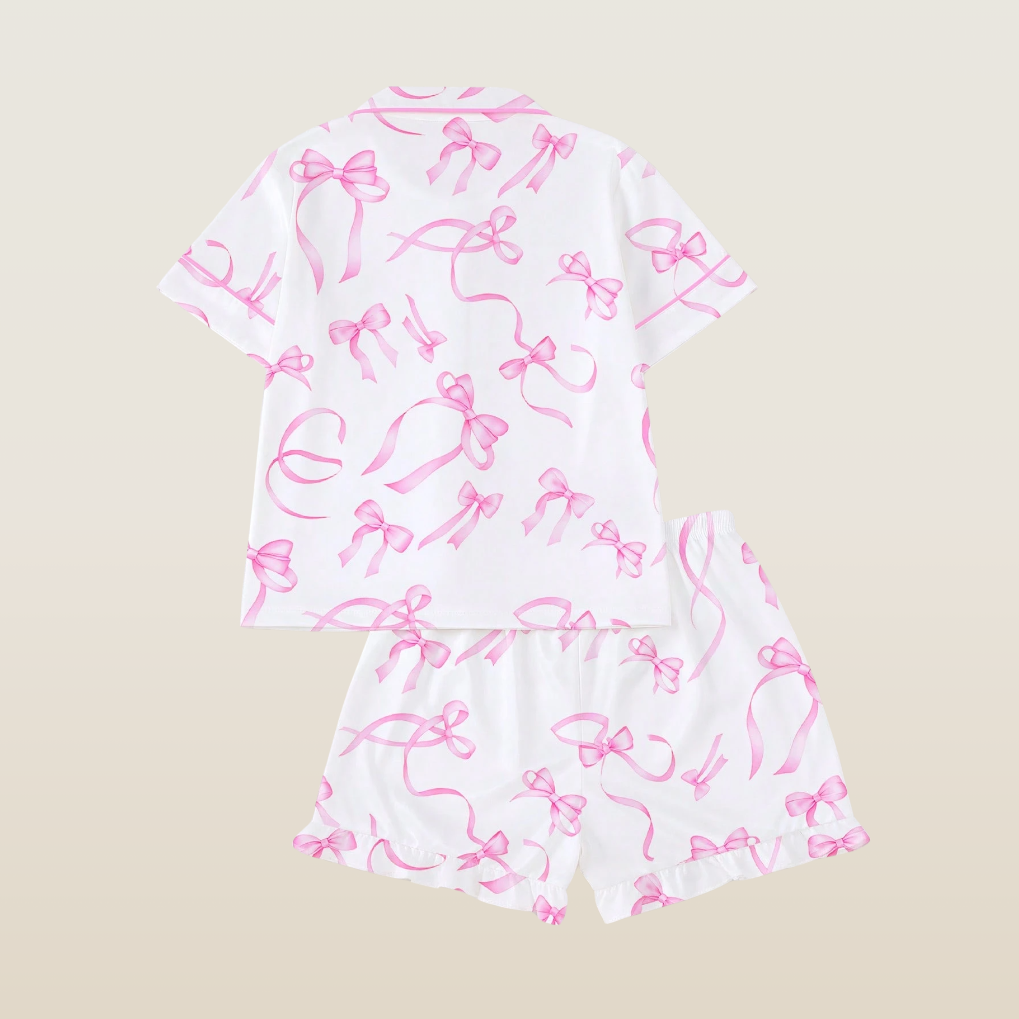 2 Piece Ribbon Print Short Sleeve Shirt And Shorts Sleepwear Pajama Set For Kids