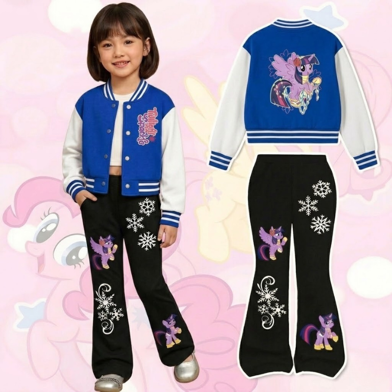 Twilight Sparkle Cartoon Print Jacket And Flared Pants Set For Girls