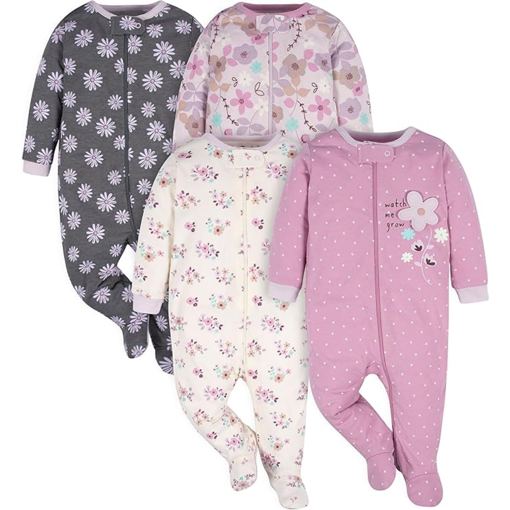 Baby Girls Four Pack Sleep and Play Footie