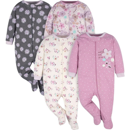 Baby Girls Four Pack Sleep and Play Footie