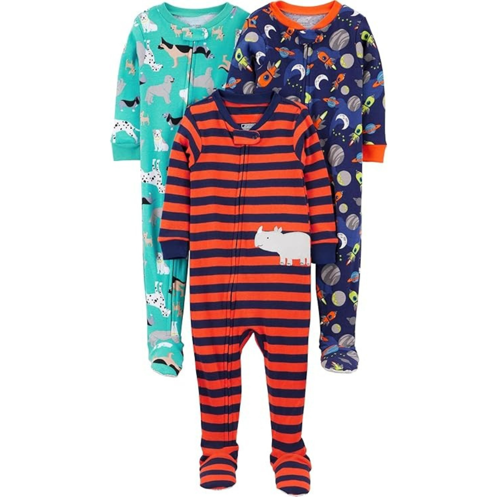 Pack of 3 Snug Fit Footed Cotton Pajamas