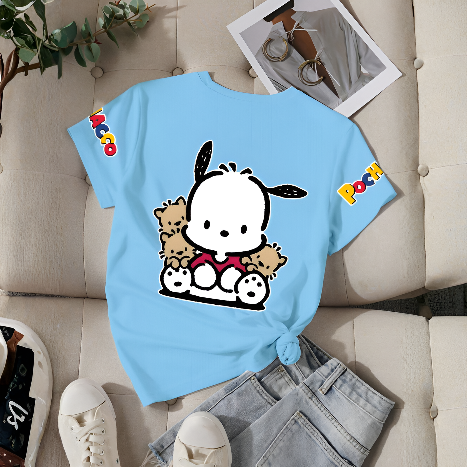 Double Sided Pochacco Printed Short Sleeve T Shirt