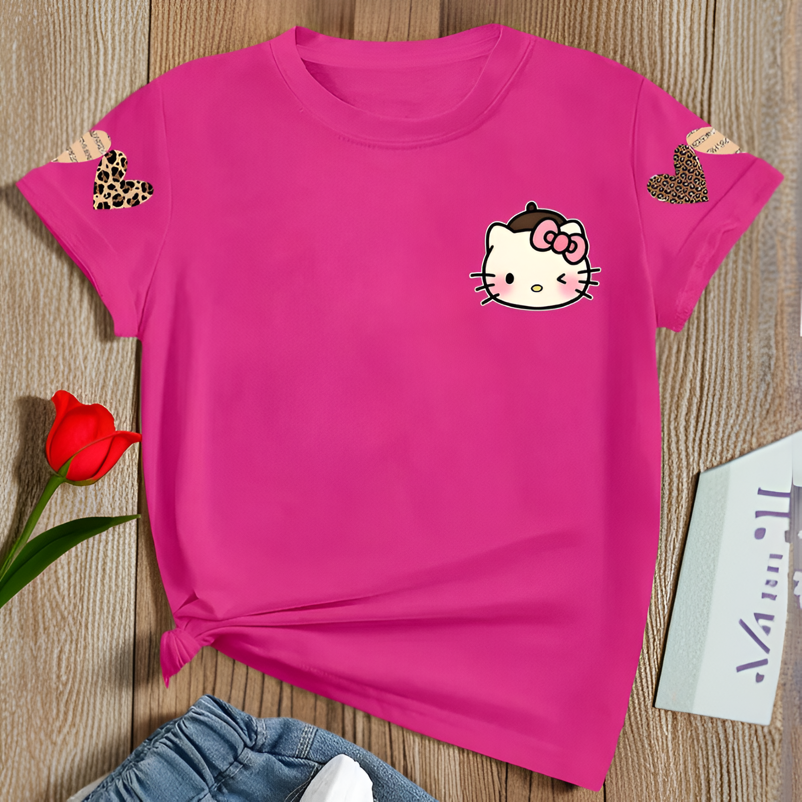 Hello Kitty Printed Short Sleeved T Shirt
