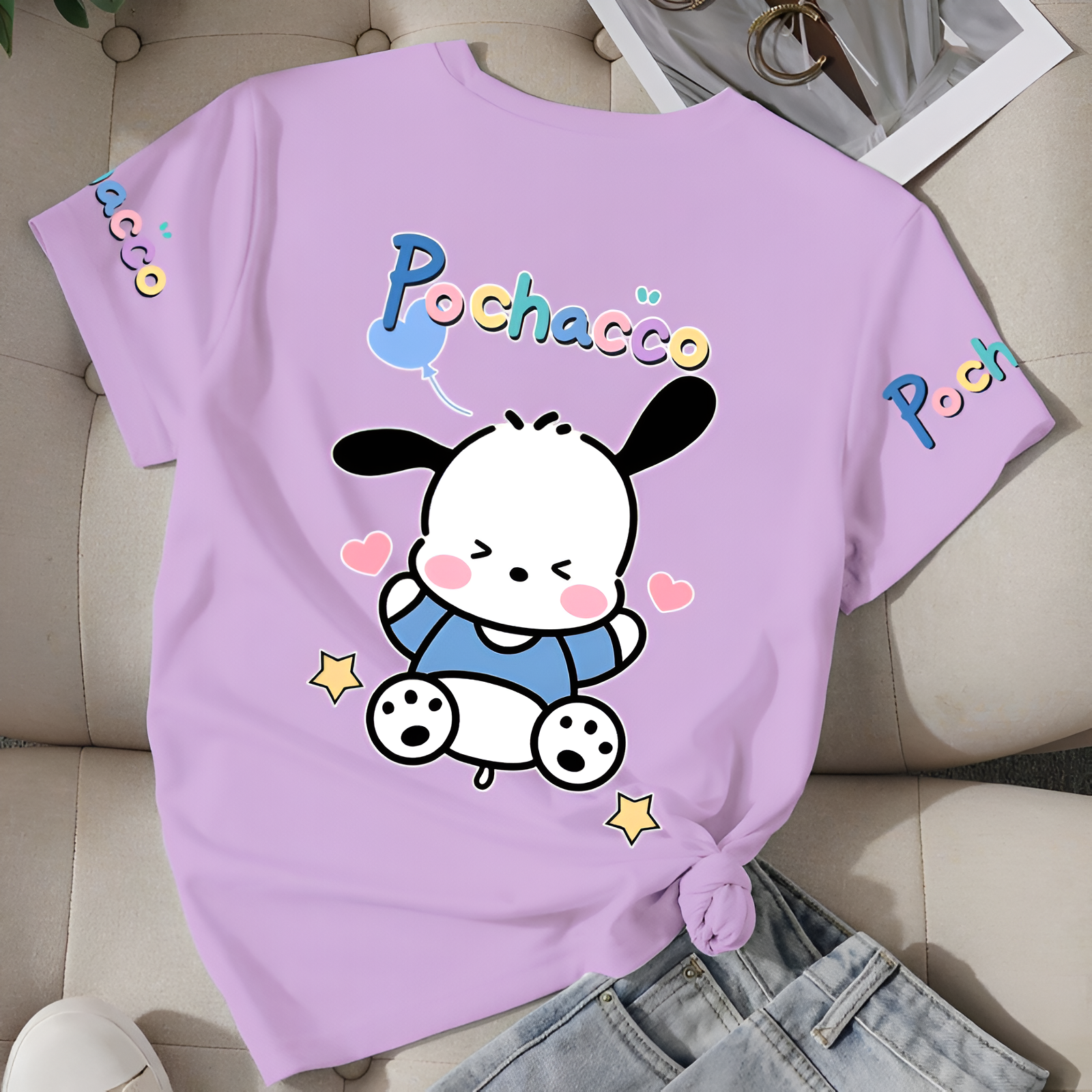 Pochacco Printed Short Sleeved T Shirt