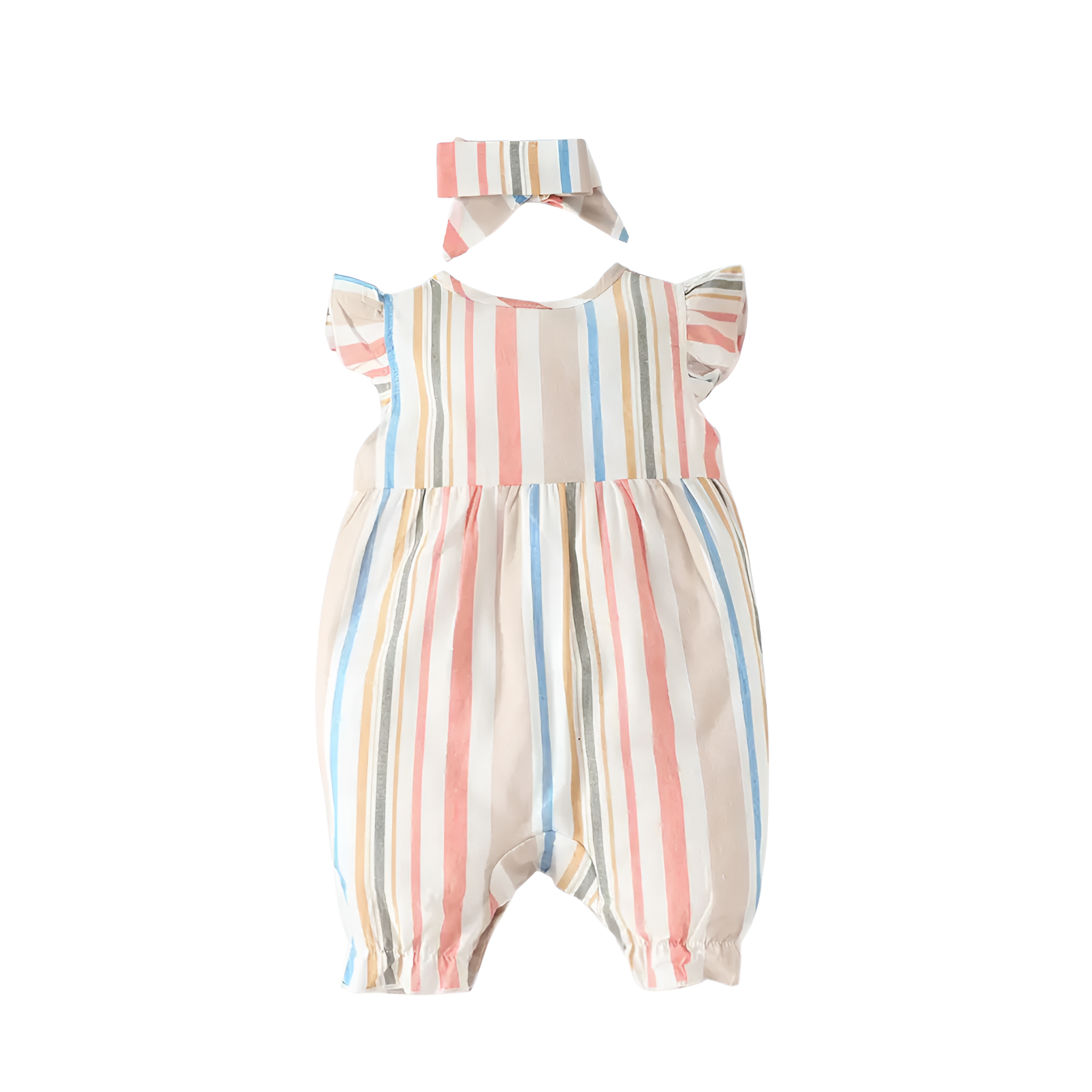 Striped Romper With Bow Detail And Ruffled Hem For Baby Girl