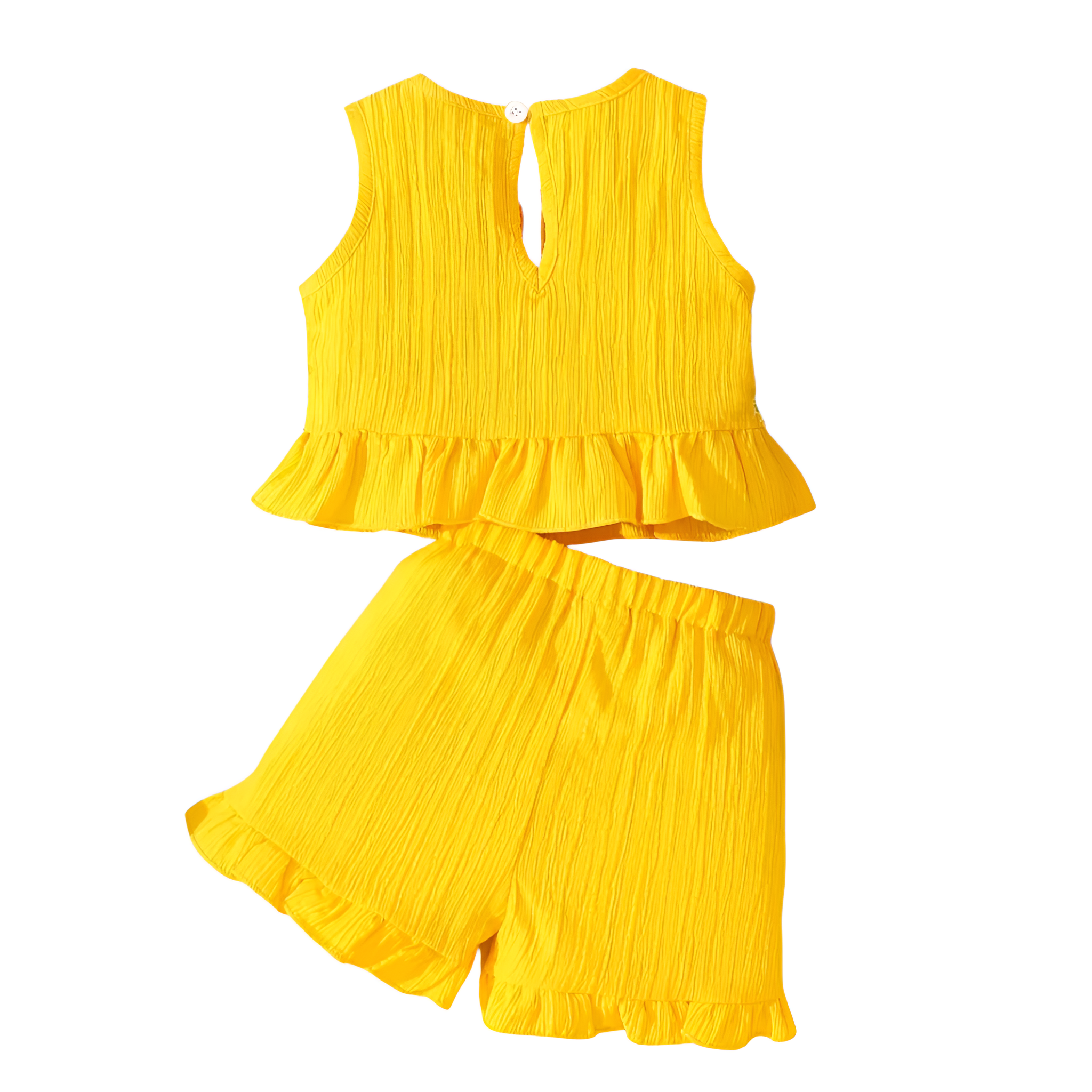 Sleeveless Top with Floral Embroidery And Ruffle Shorts