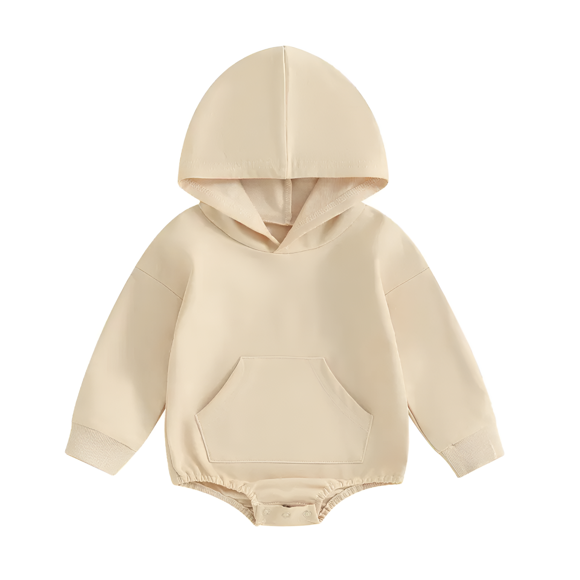 Baby Onesie Newborn Boy Girl Hooded Romper Long Sleeve Front Pocket Solid Color Bodysuit
