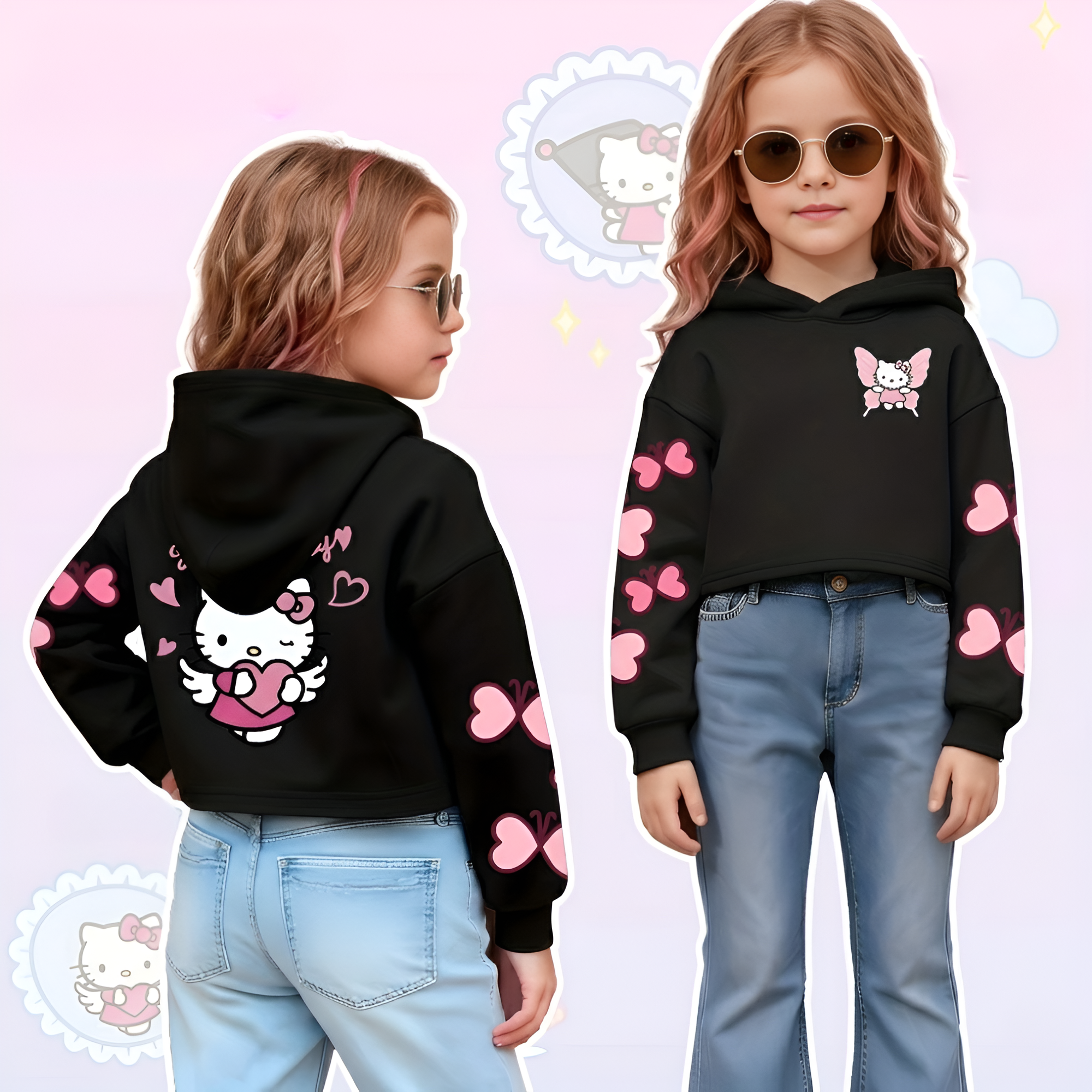 Modern Character Butterfly Urban Aesthetic Kids Hoodie