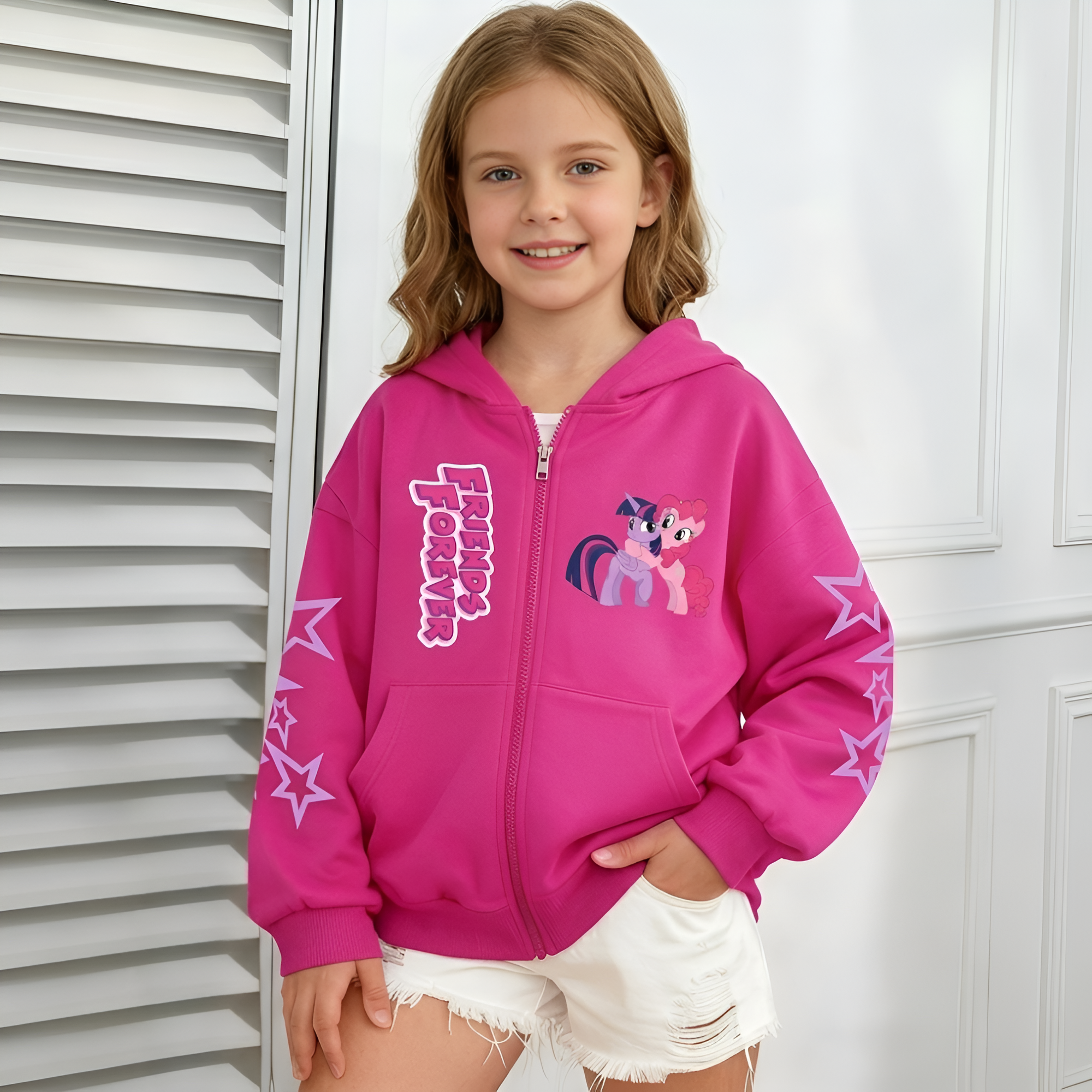 Pony Friends Forever Double Sided Zip Up Kids Hoodie