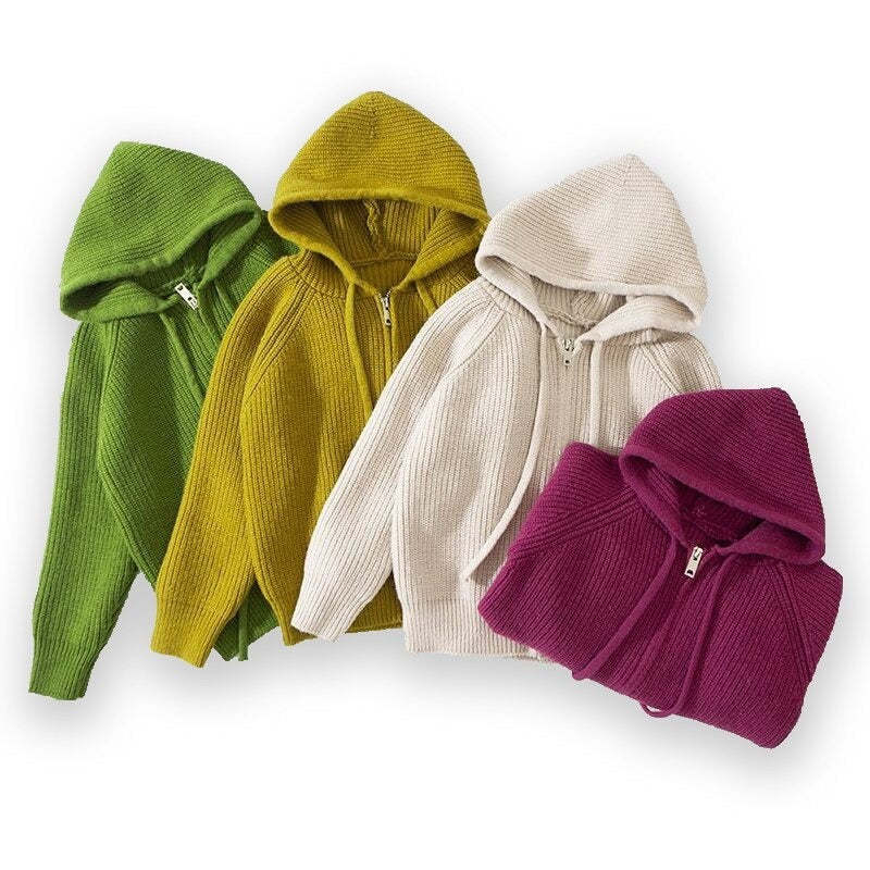 Kids Winter Solid Sweater Hooded Coat-Children Cloth Shop