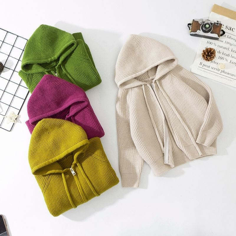 Kids Winter Solid Sweater Hooded Coat-Children Cloth Shop