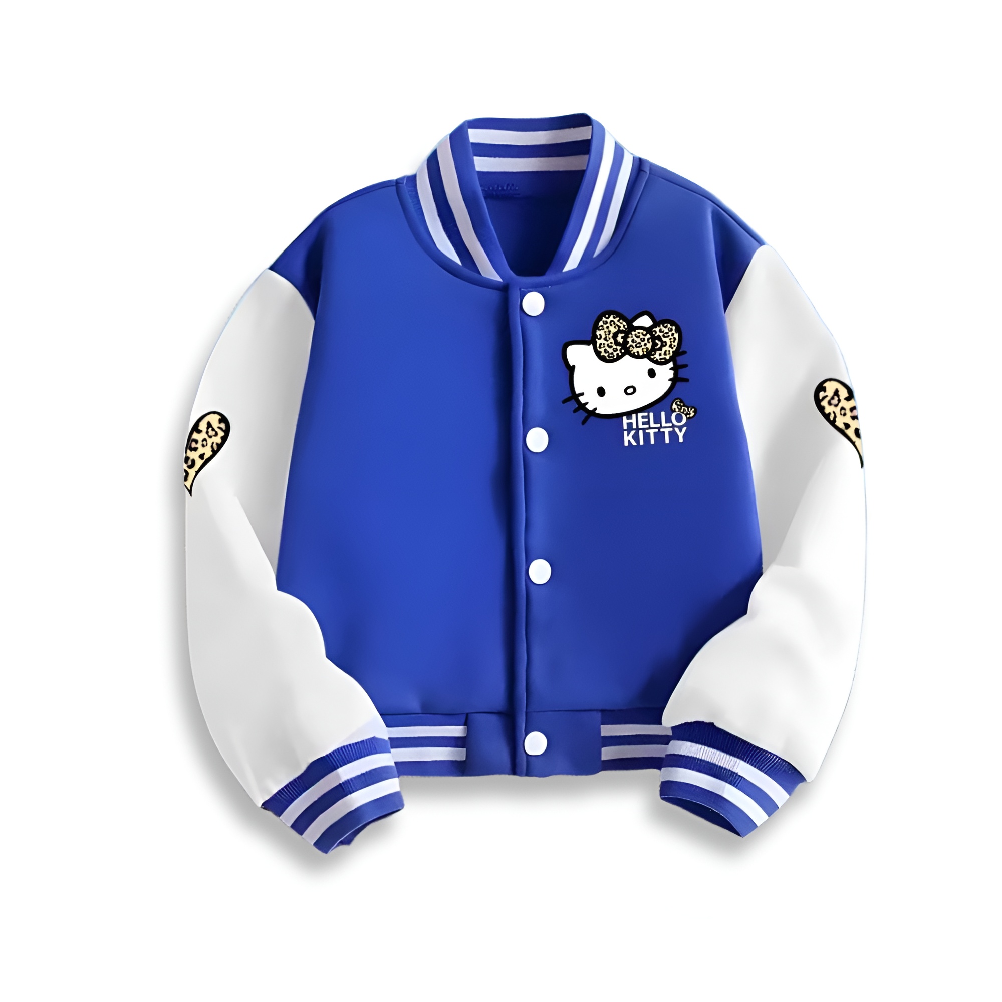 Personalized Hello Kitty Cartoon Leopard Bow Printed Baseball Jacket
