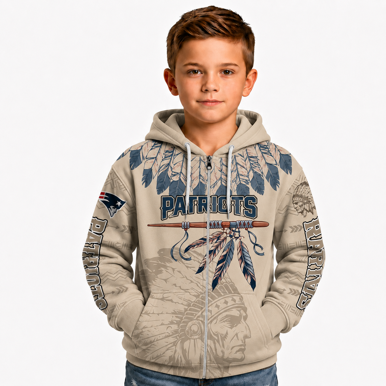 Personalized New England Patriots Football Team Themed Zipper Hoodie For Kids