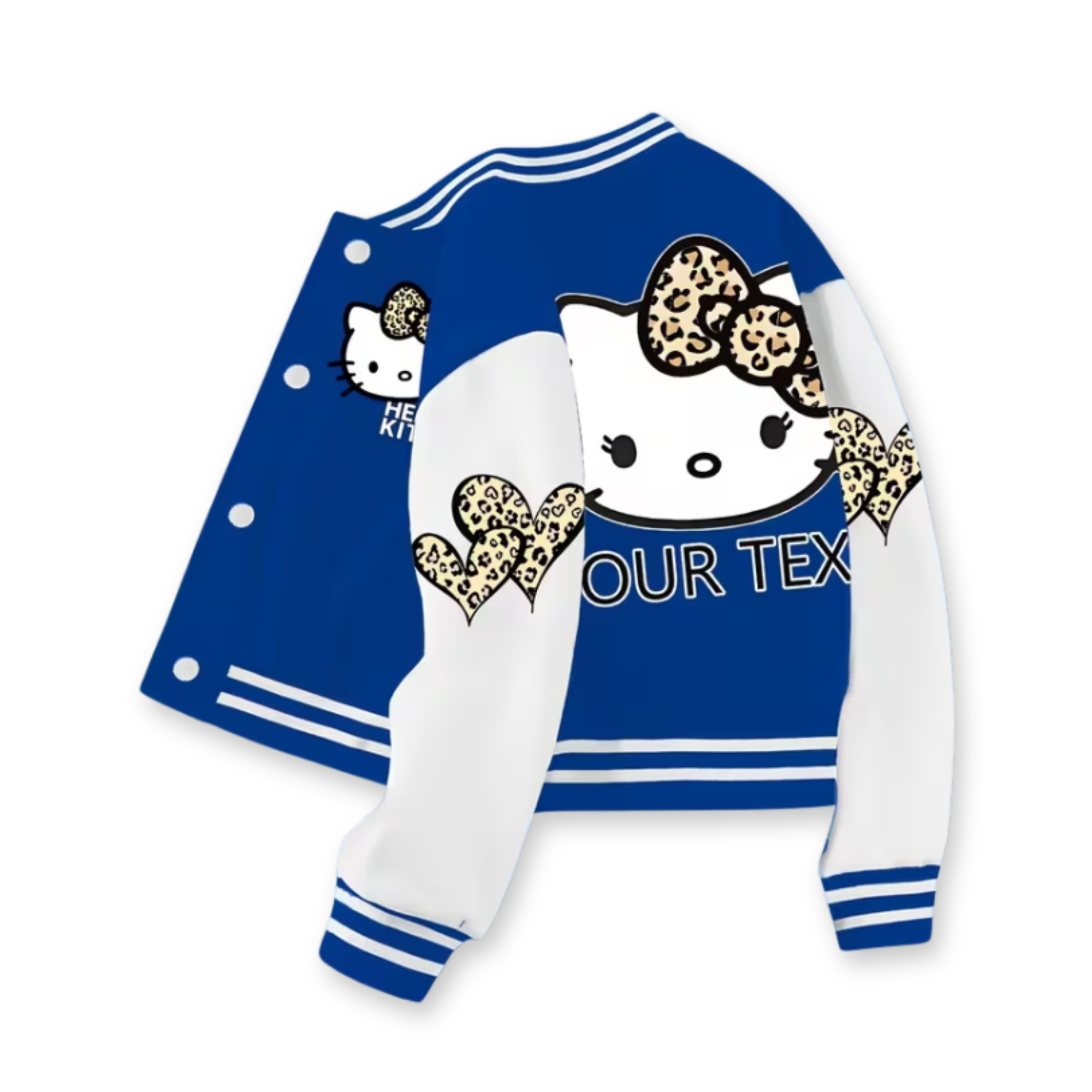 Personalized Hello Kitty Cartoon Leopard Bow Printed Baseball Jacket