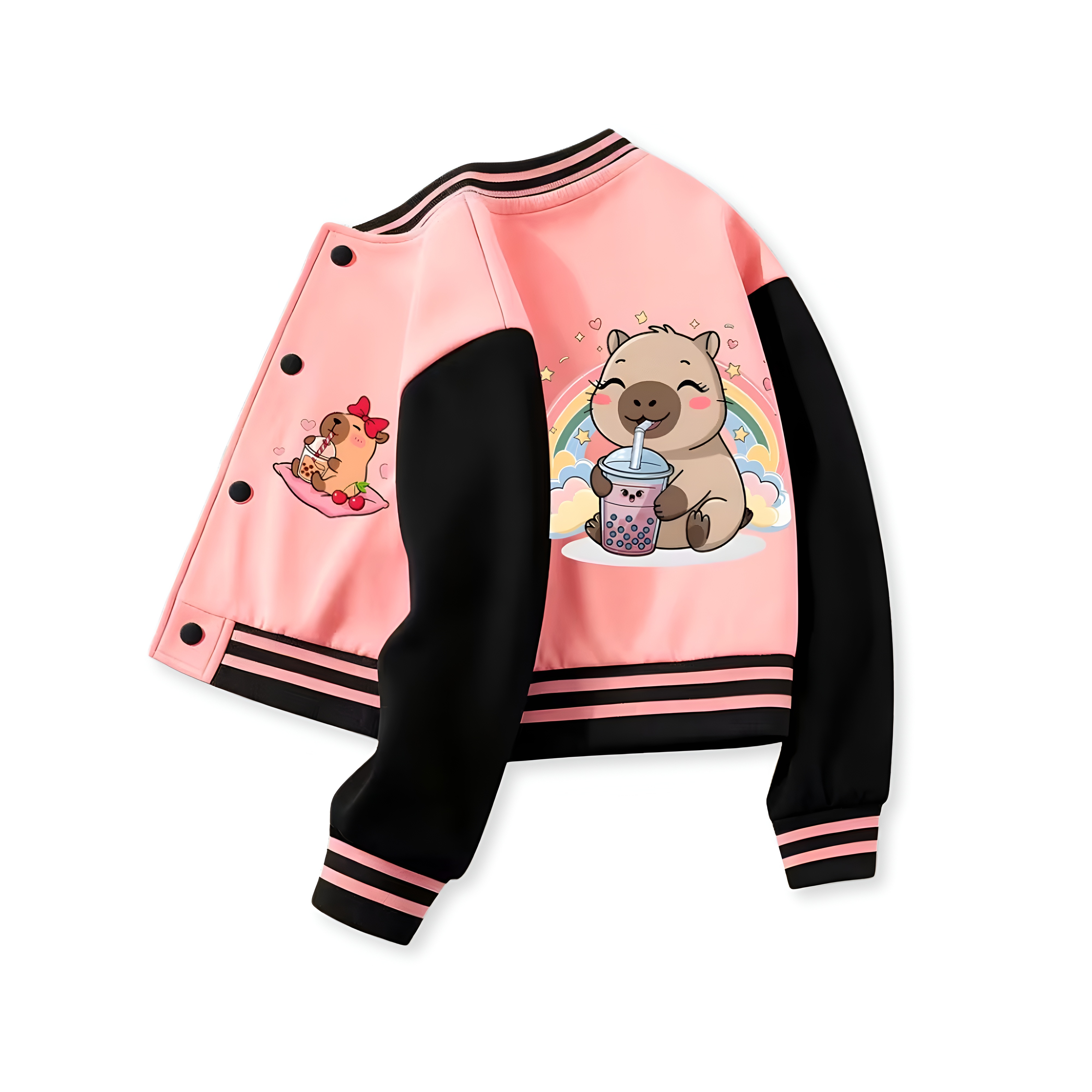 Capybara Design Printed Baseball Jacket For Girls