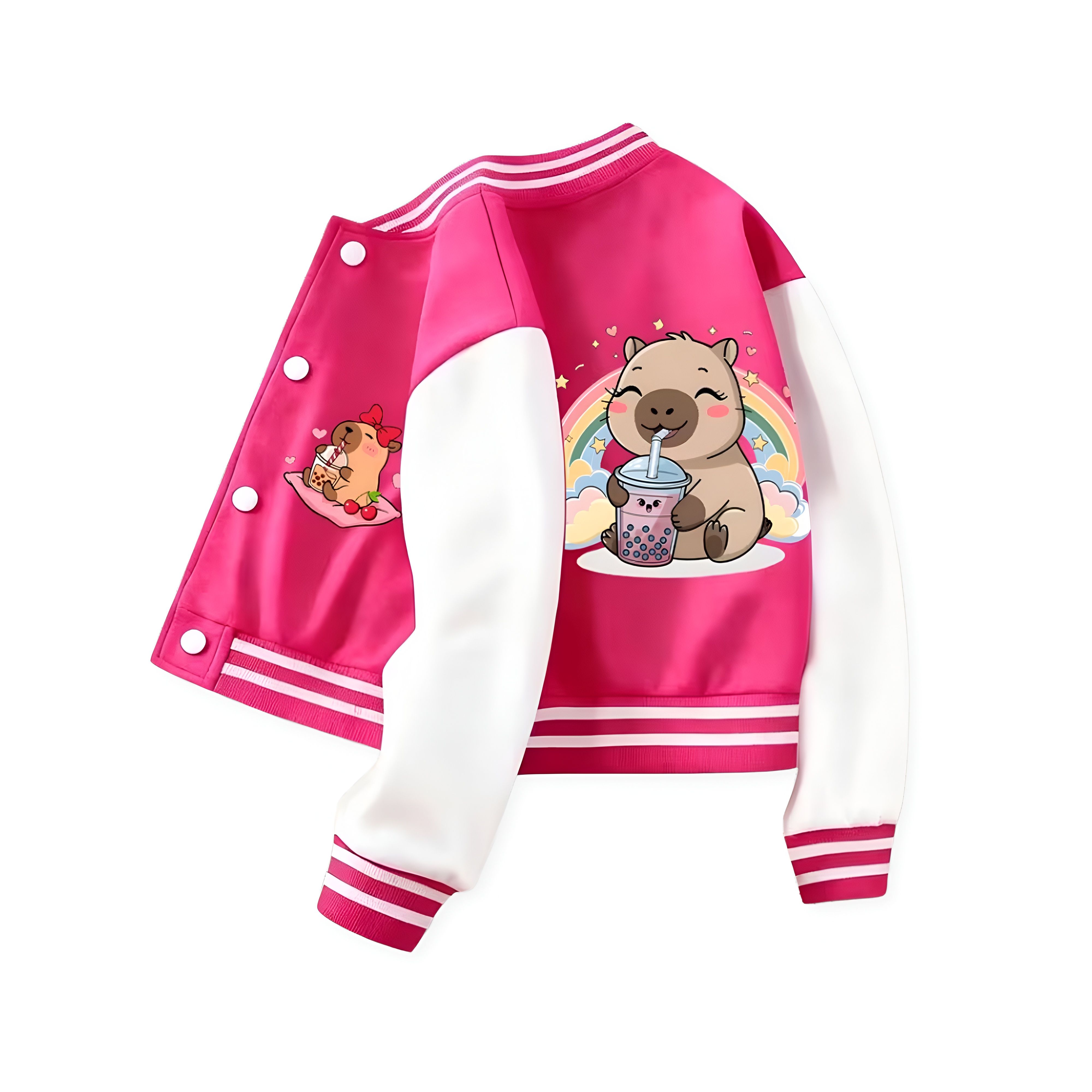 Capybara Design Printed Baseball Jacket For Girls