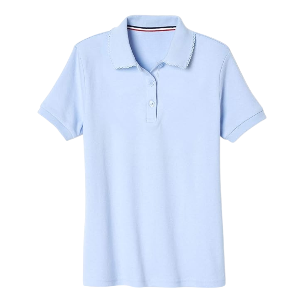 Girls Short Sleeve Picot Collar School Uniform Shirt