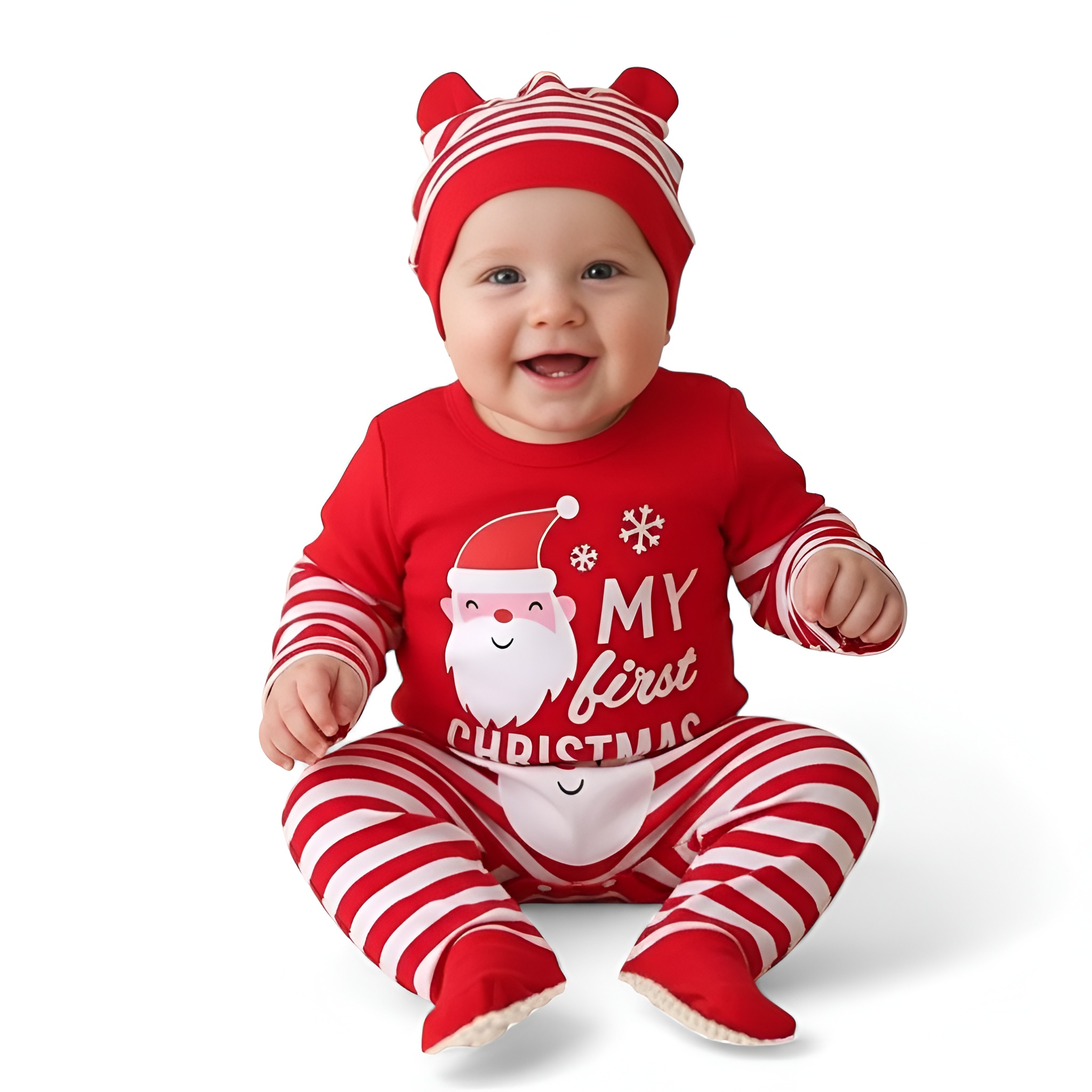 Christmas Long Sleeve Bodysuit And Striped Leg Warmer Pants