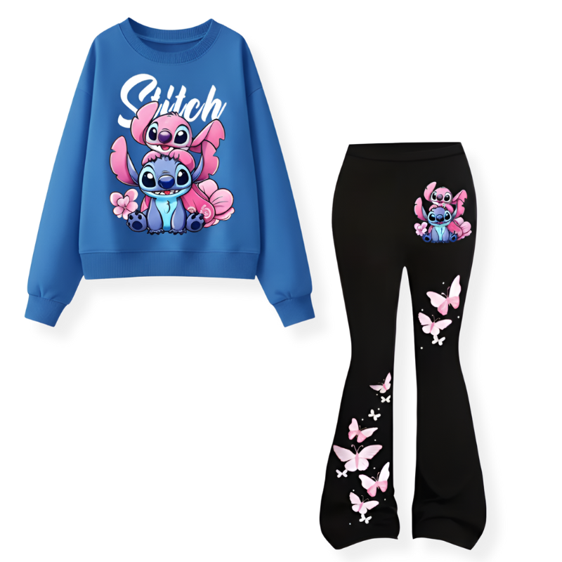 Stitch And Angel Girl Sweatshirt And Flare Pants 2 Piece Set
