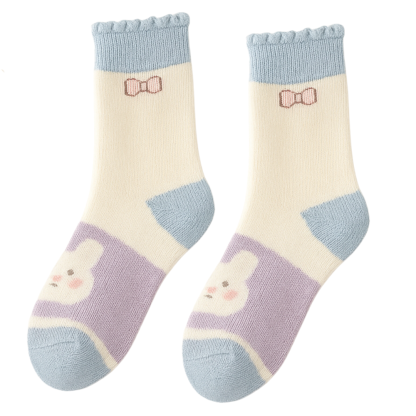 5 Pairs Of Polka Dot Rabbit Crew Socks For Girls