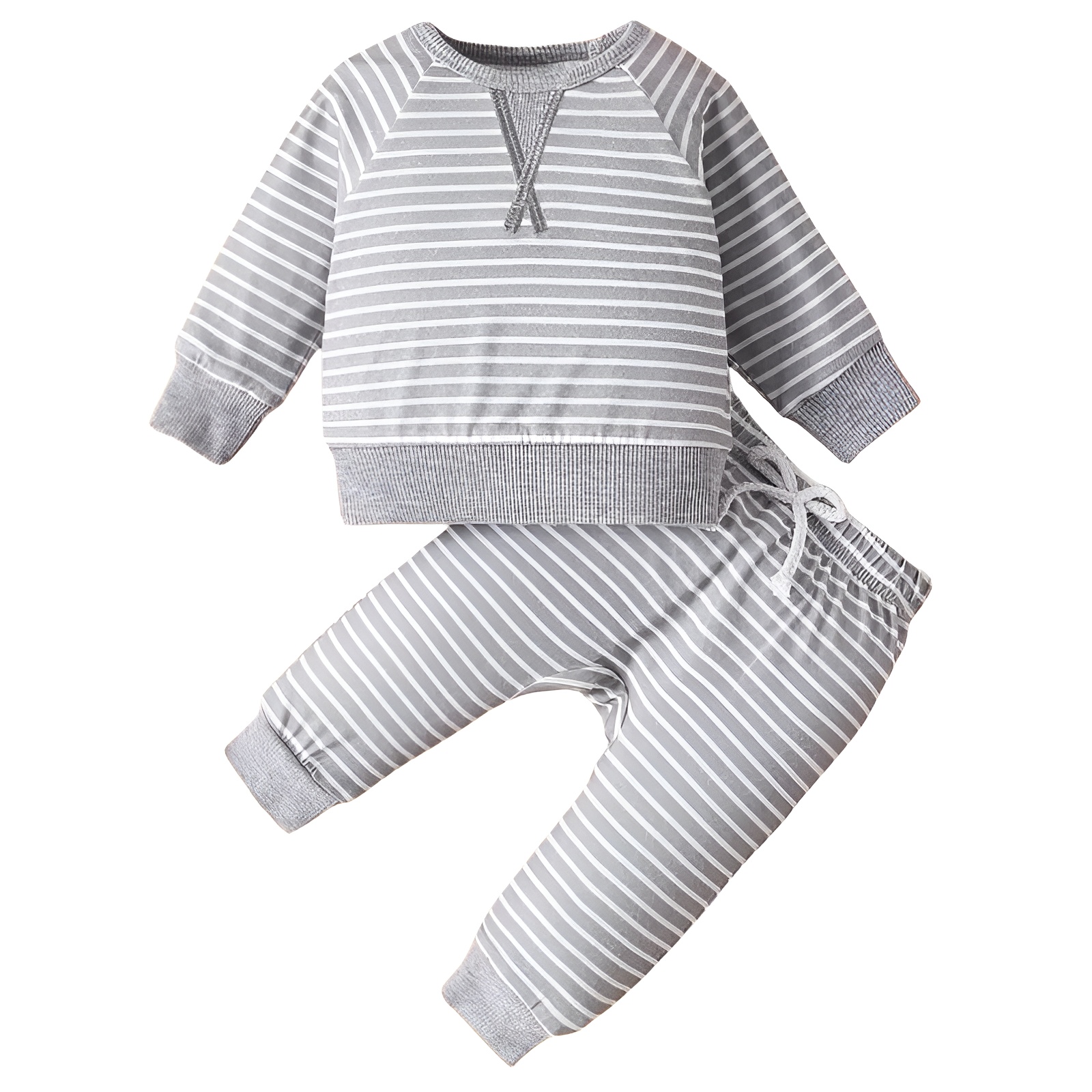 2pcs Boys Casual Stripe Pattern Sweatshirt and Pants