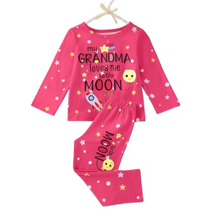 Slogan and Stars Moon Rocket Print Pajama Set for Girls