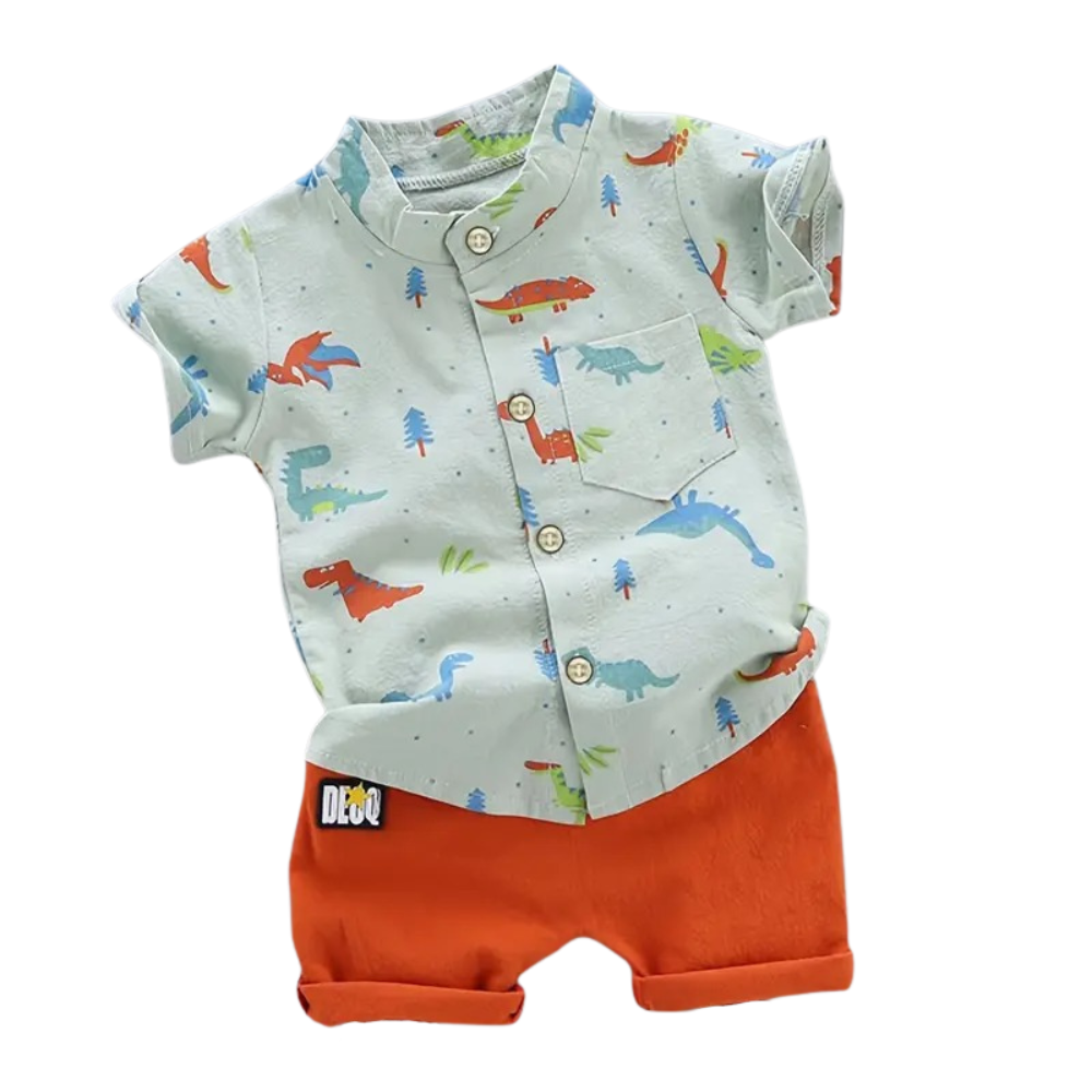 Colorful Dinosaur Print Shirt And Shorts 
