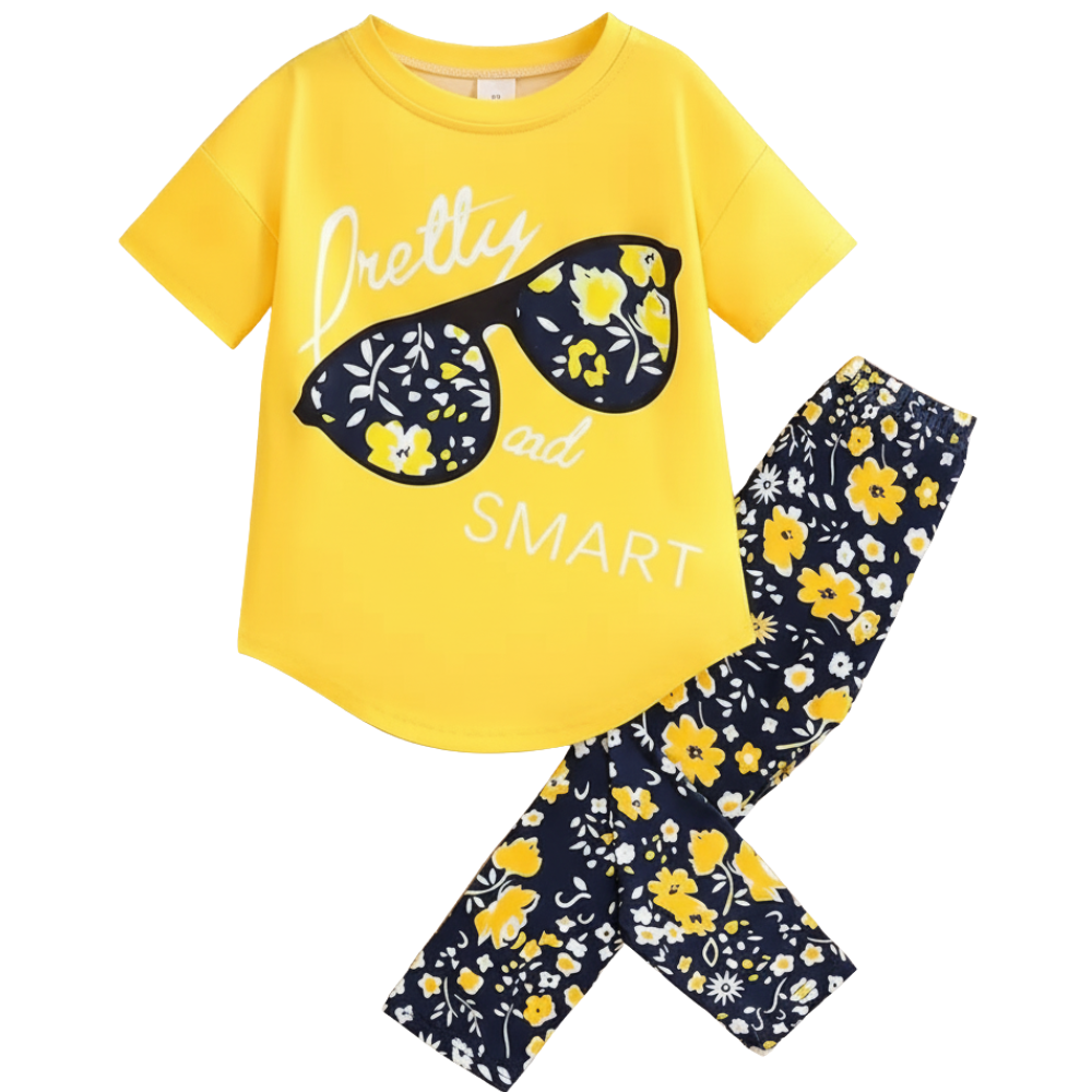 Girls Slogan T Shirt And Floral Bottoms Set For Summer