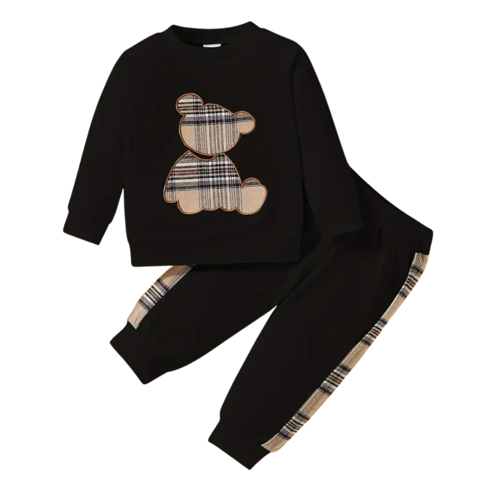 Bear Embroidery Toddler Two Piece Outfit Set
