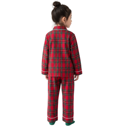 Kids Cotton Plaid Long Sleeve Pajama Set For Boys And Girls