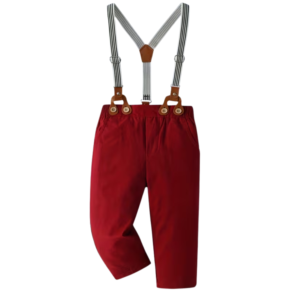 Three Piece Formal Outfit With Shirt Bow Tie Suspenders Pants And Hat