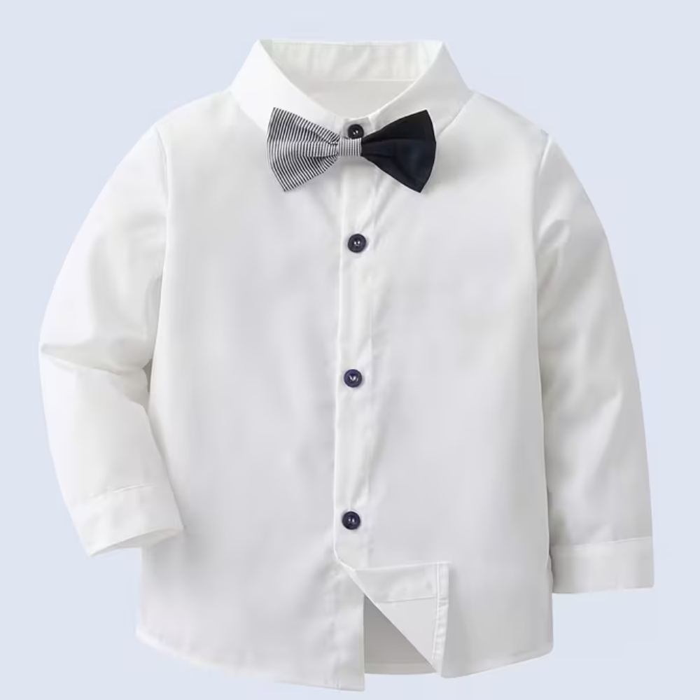 Four Piece Outfit Set With Long Sleeve Shirt with Bow Tie Vest And Pants