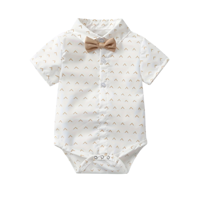 2 Piece Short Sleeved Collared Shirt With Bow Tie Set