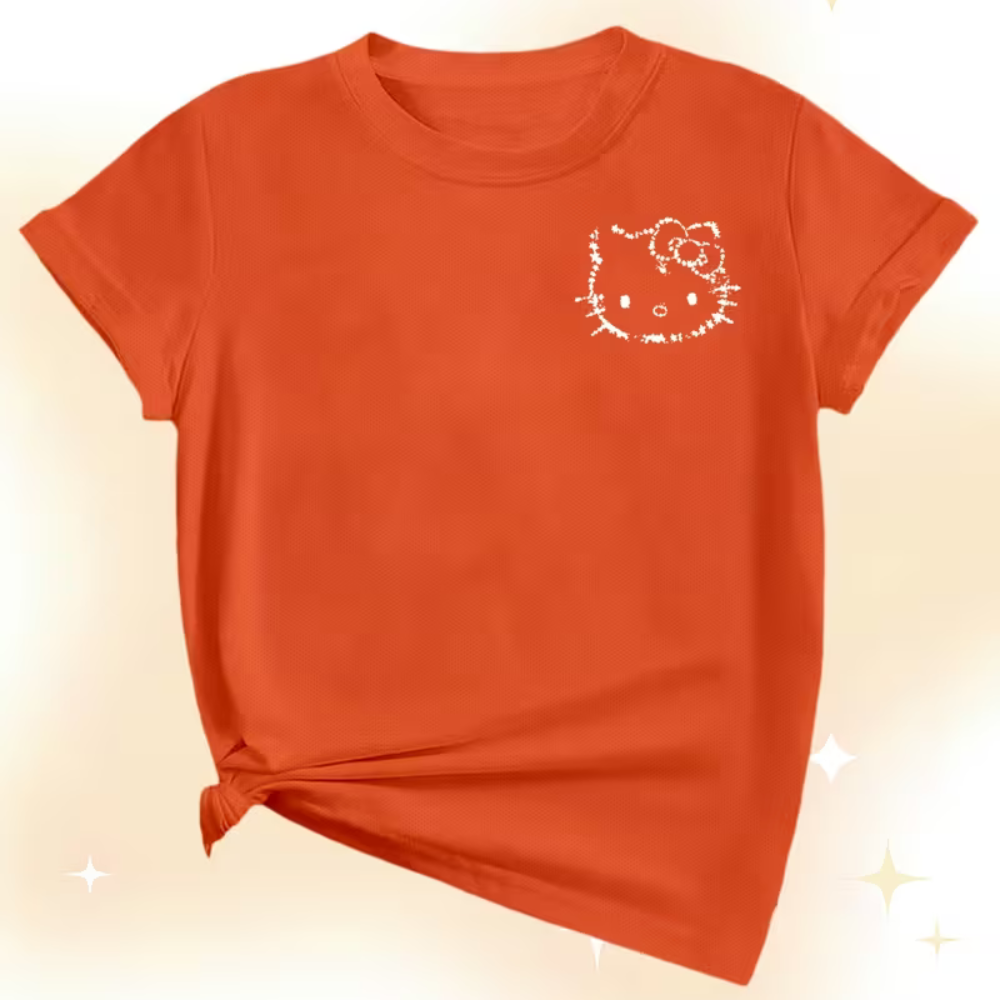 Kitty Double Sided Fun Print In Short Sleeved T-Shirt