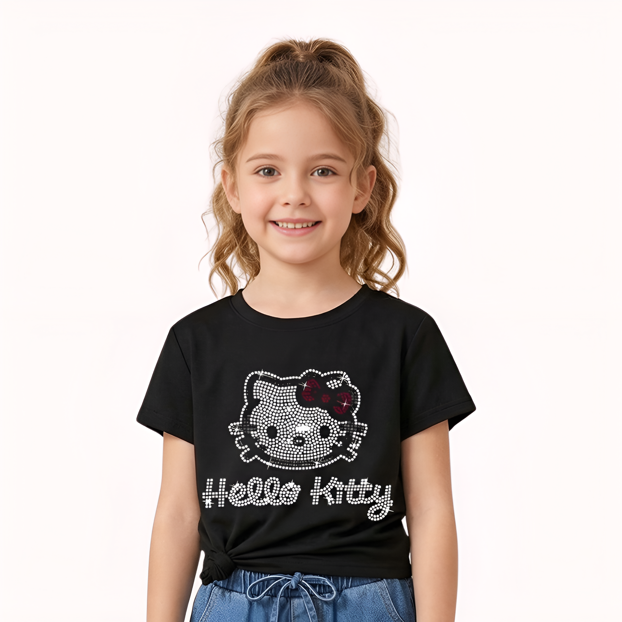 Hello Kitty Rhinestone Mesh Knit Top For Girls